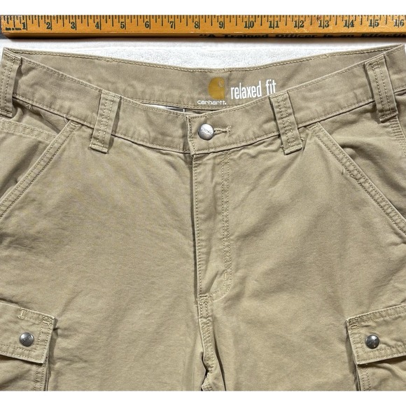 Carhartt Mens Rugged Relaxed Fit Canvas Cargo Shorts 34 Beige Outdoor Hiking 513 - Picture 4 of 9